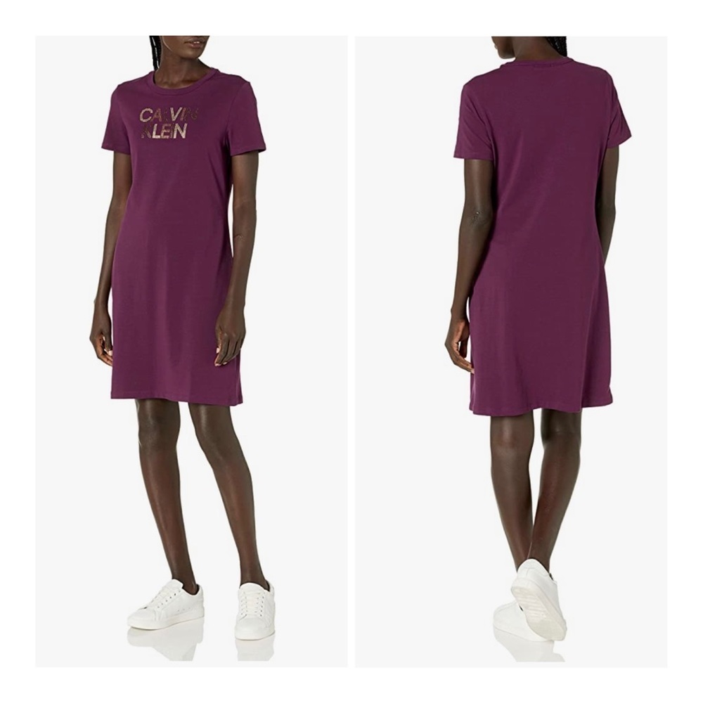 Calvin Klein Gold Logo Mulberry Women’s T-shirt Dress Size Large NWT